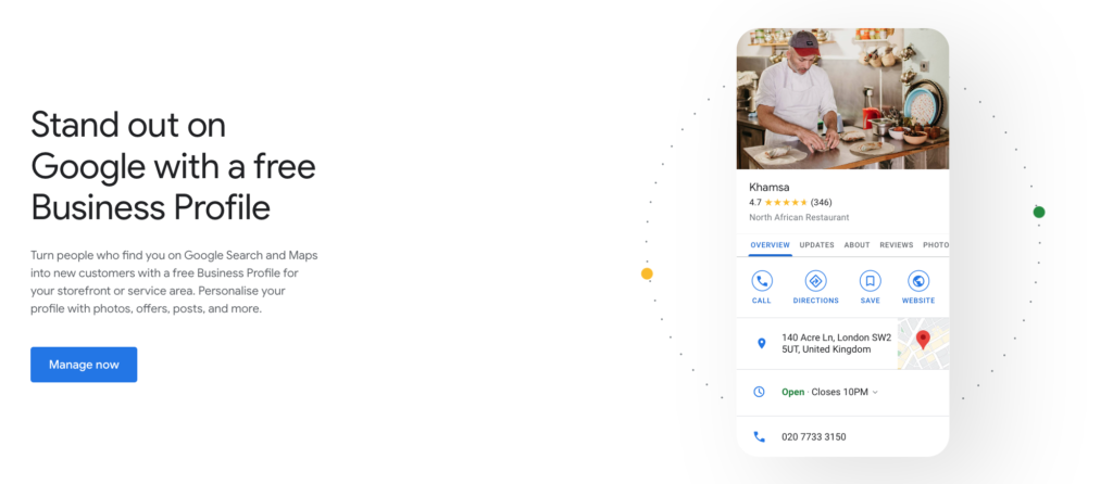 Google Business Profile main landing screen
