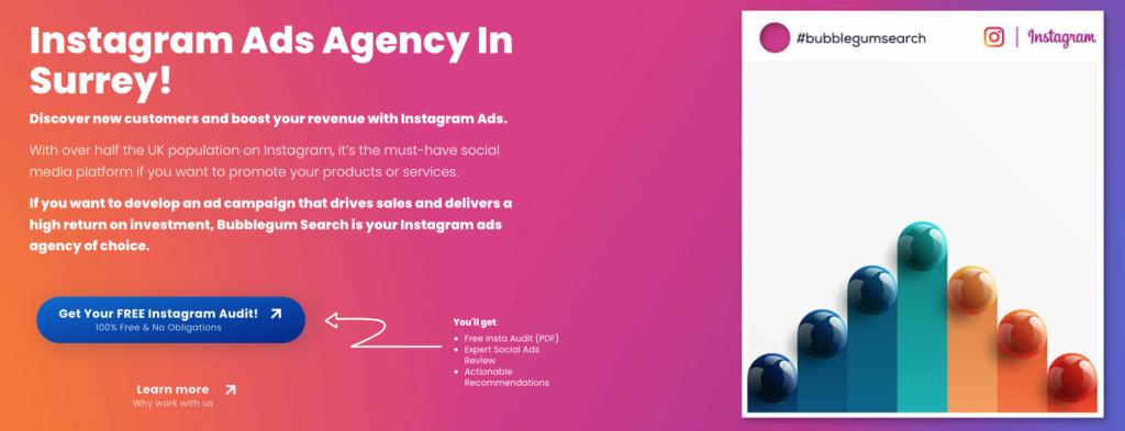 Landing page of an agency offering Instagram ads