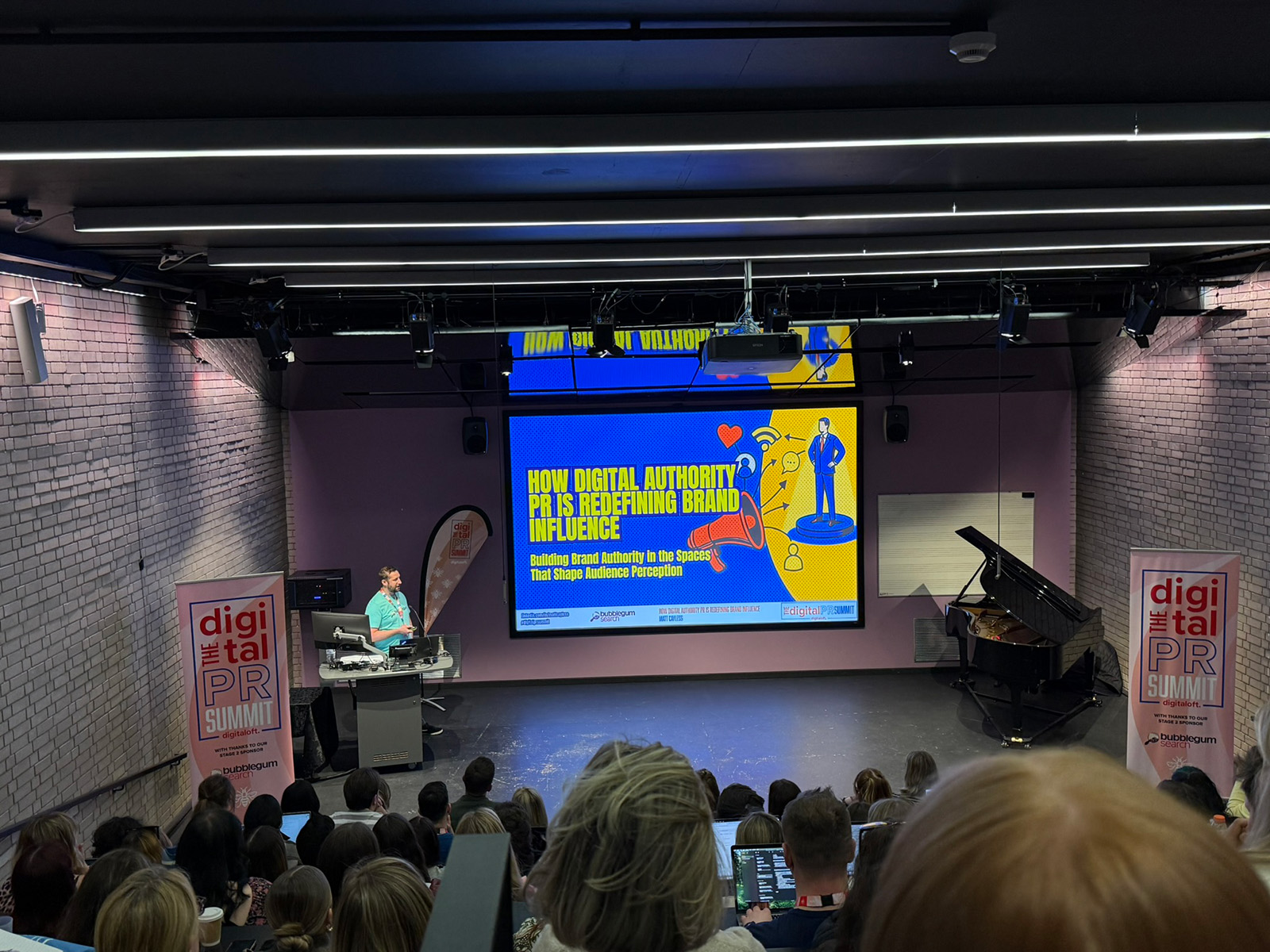 Matt Cayless speaking about digital authority and brand influence at the Digital PR Summit